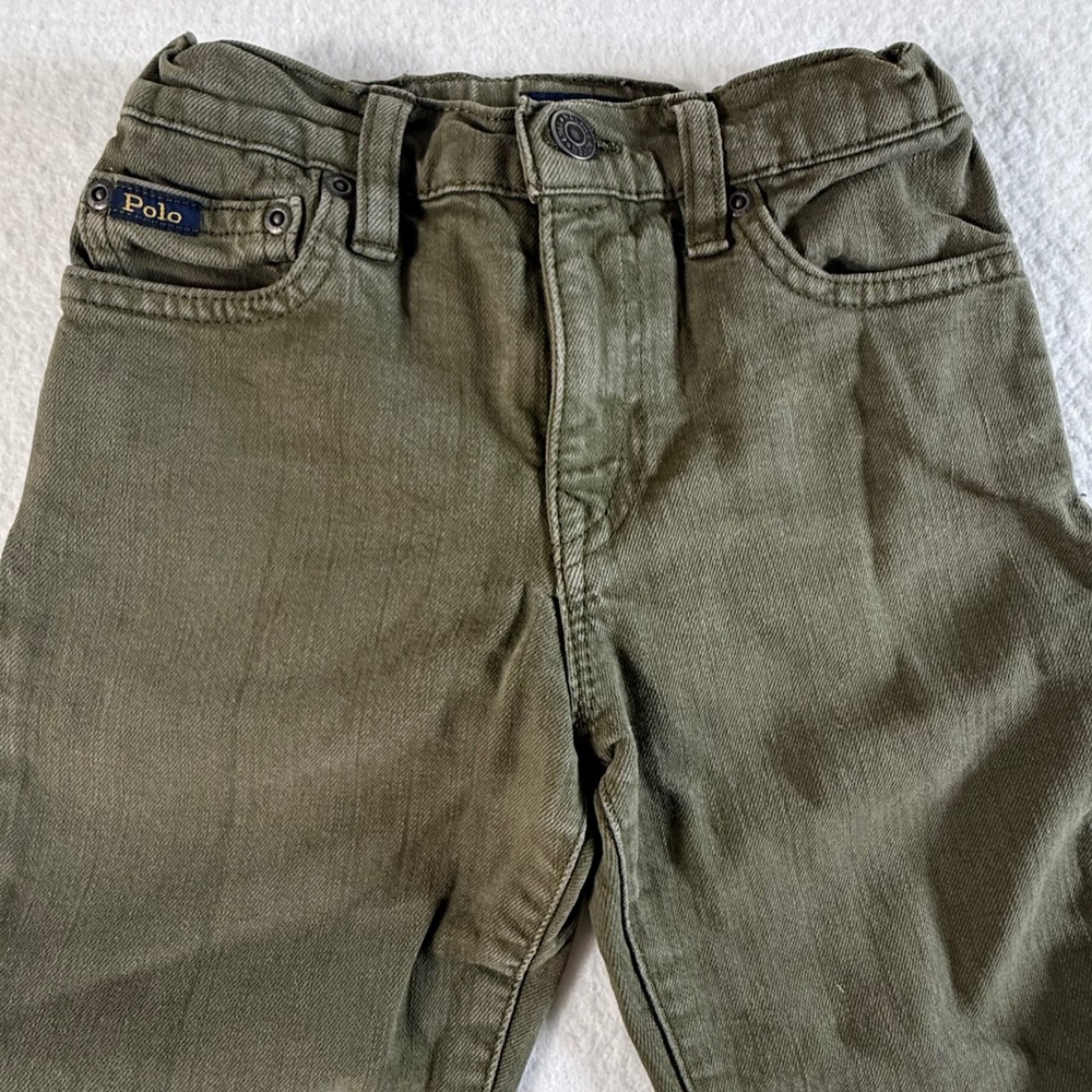Polo Ralph Lauren Slim Pants Boys Size 6 Olive Green Elastic Waist Stretch Twill